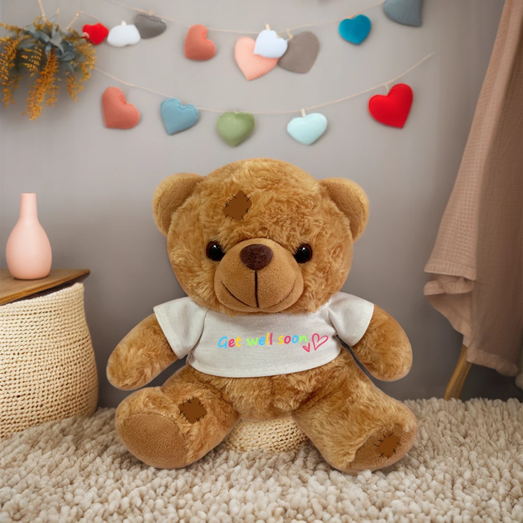 Stuffed Animal Toys For Kids Get Well Soon Teddy Bear In Long Plush Fabric With Embroidered Features For Kids Birthday