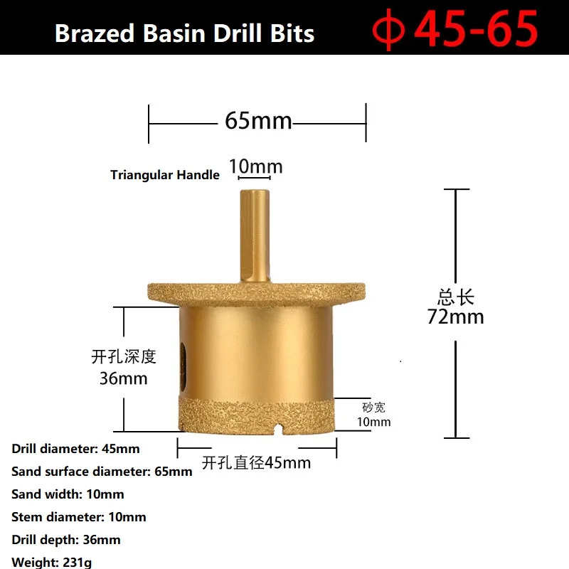 40/60mm 45/65mm 50/70mm Brazed Double Layer Diamond Drill Bits for M10/M14 Angle Grinder for Basin Tile Flume Granite Marble