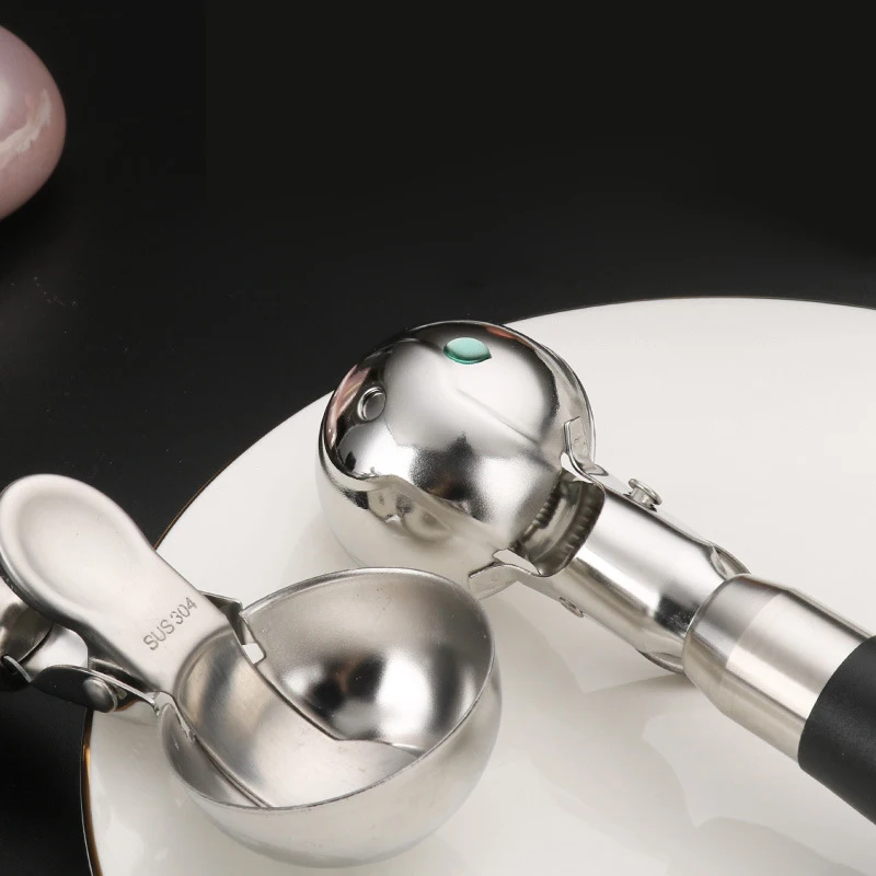 Kitchen Ice Cream Tools Spoon Metal 304 Stainless Steel Meat Ball Ice Cream Scoop with Ring Handle