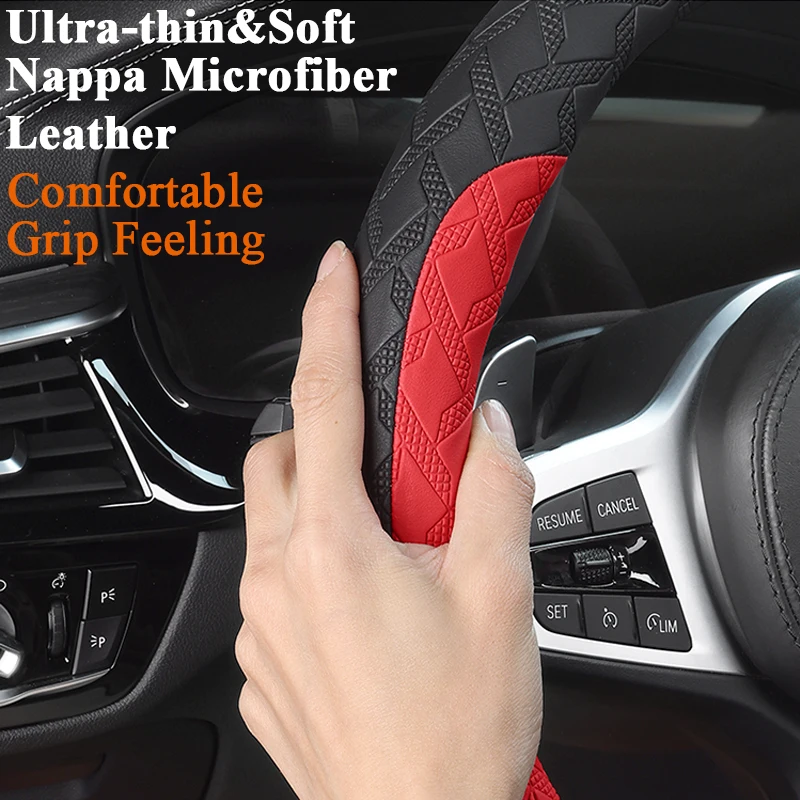 Top quality Microfiber leather Steering Wheel Cover Non-slip wear-resistant sweat-absorption Car interior accessories handlebar