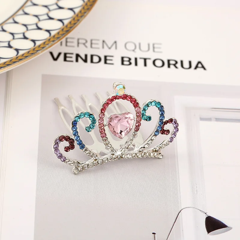 Girl crystal Love heart Children Birthday Performance crown Princess tiara with Comb Hair Headwear