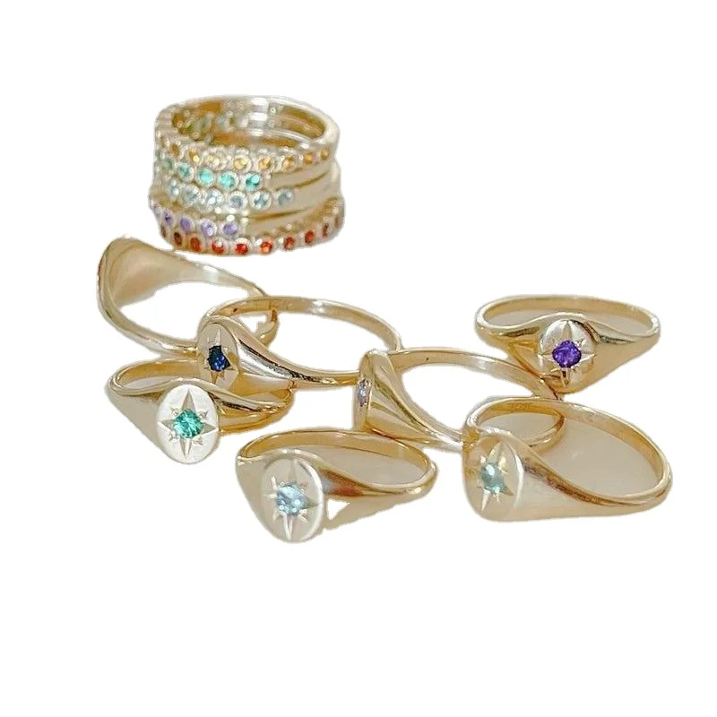 Aiz Jewelry 9K 14K Solid Real AU585 Custom 18K Pure Gold Colorful Gemstone Oval Dome Star Birthstone Signet Ring For Women