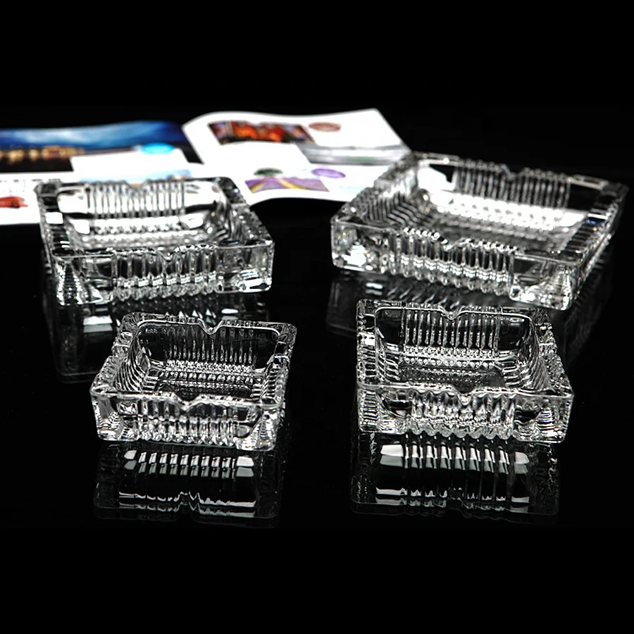 Wholesale Custom Design Logo Ash Tray Smokeless Square Pocket Glass Cigar Ashtray