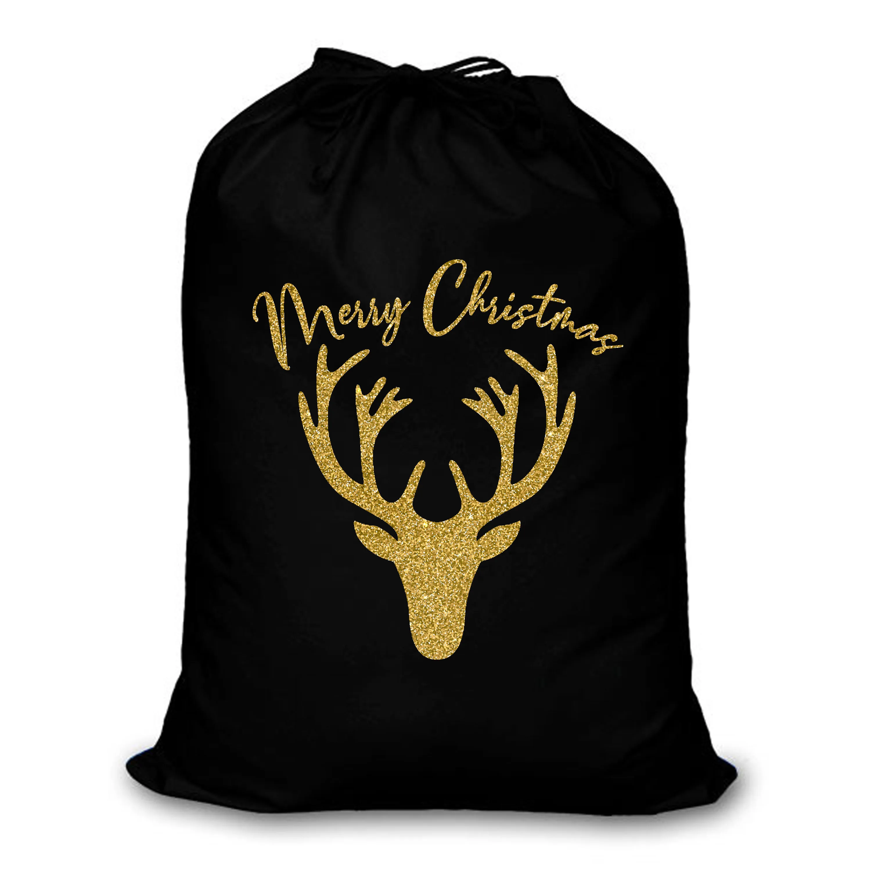CFP G438 Black Santa Sack Sparkle Christmas  Gold Glitter Santa Sack