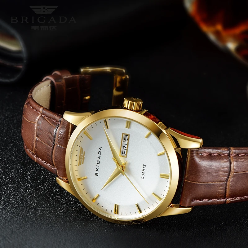 Мужские водонепроницаемые кварцевые часы из нержавеющей стали с ремешком из коровьей кожи