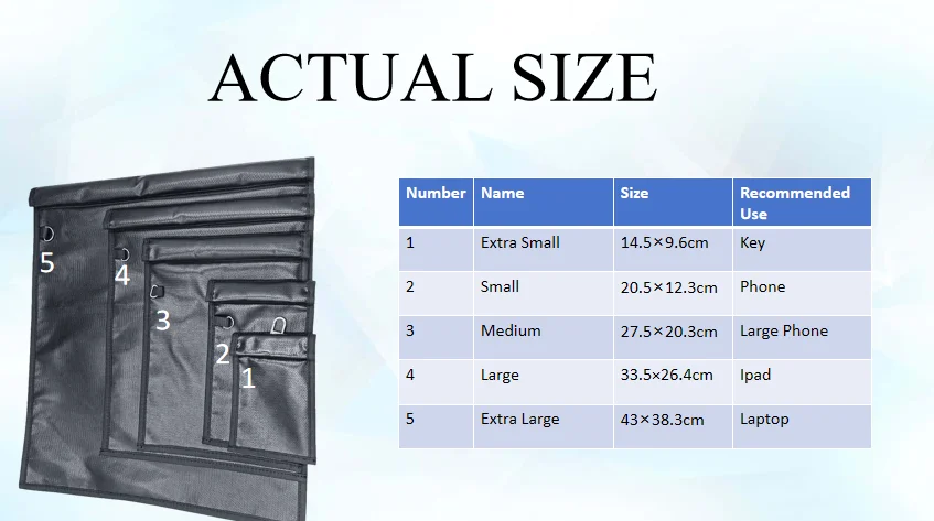 Fireproof Faraday Bag with Anti-Tracking EMF GPS RFID Blocking Bag With Different Size