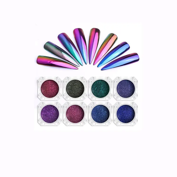 RubioAroma 8 Color Glitter Aurora Light Nail Art Decorations UV Gel Mirror Powder Phantom Laser Chameleon 3D Nail Nail Art