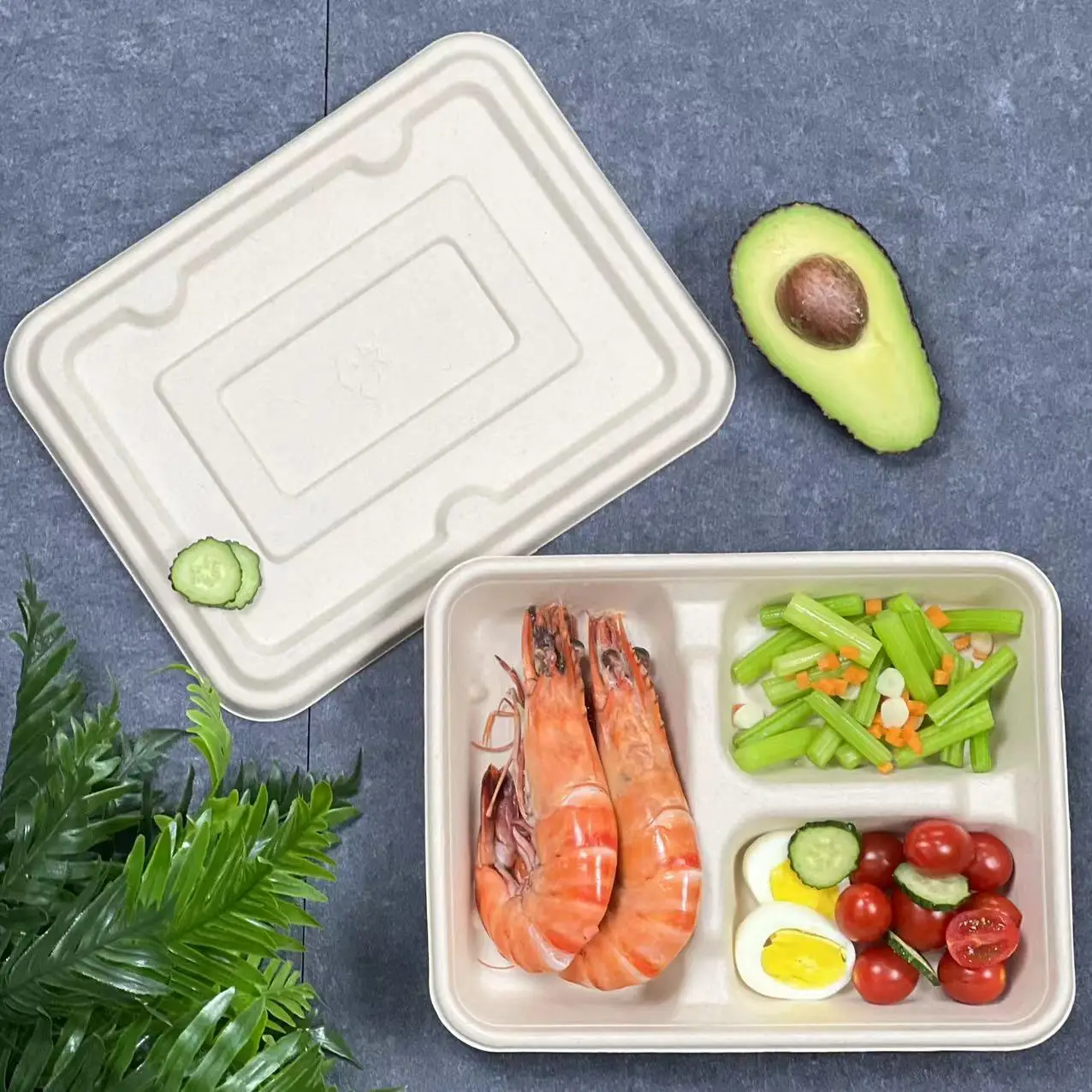 Shandong New Sky Factory Direct 6 Compartment Eco Friendly Bagasse Compostable Biodegradable  Food Container Paper240428