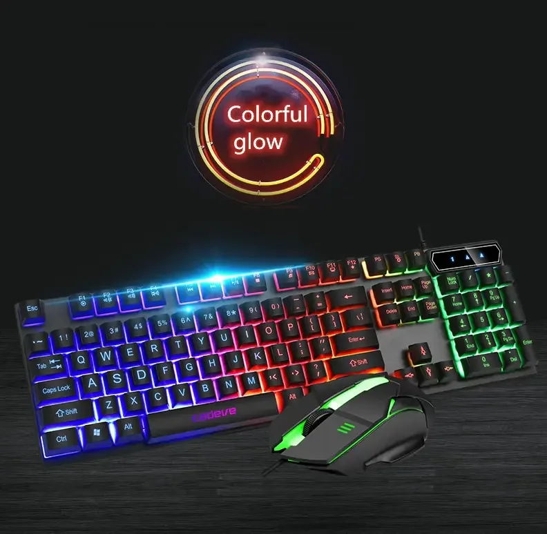 9122 USB wired LED colourful backlit mechanical gaming keyboard and mouse combo for desktop