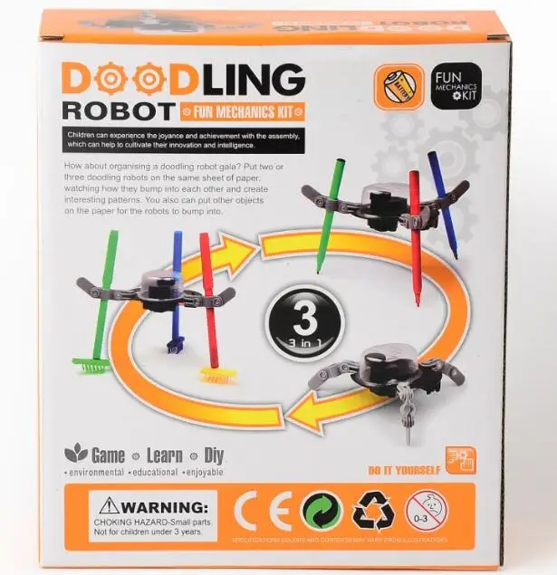 Children Creative 3 In 1 Graffiti Doodling Robot Kit DIY Science Education Assembled Robot Toys For Children