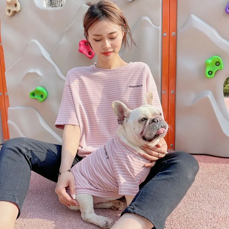 Best selling pet parent-child clothing summer striped cotton pet clothing cat and dog clothes