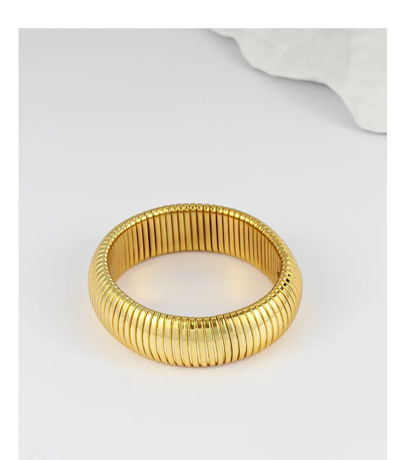 Trendy Stainless Steel Spring Elastic Soft Flexible 20mm width 54g Bracelet Jewelry Simple 18K Gold Plated Bangle For Women