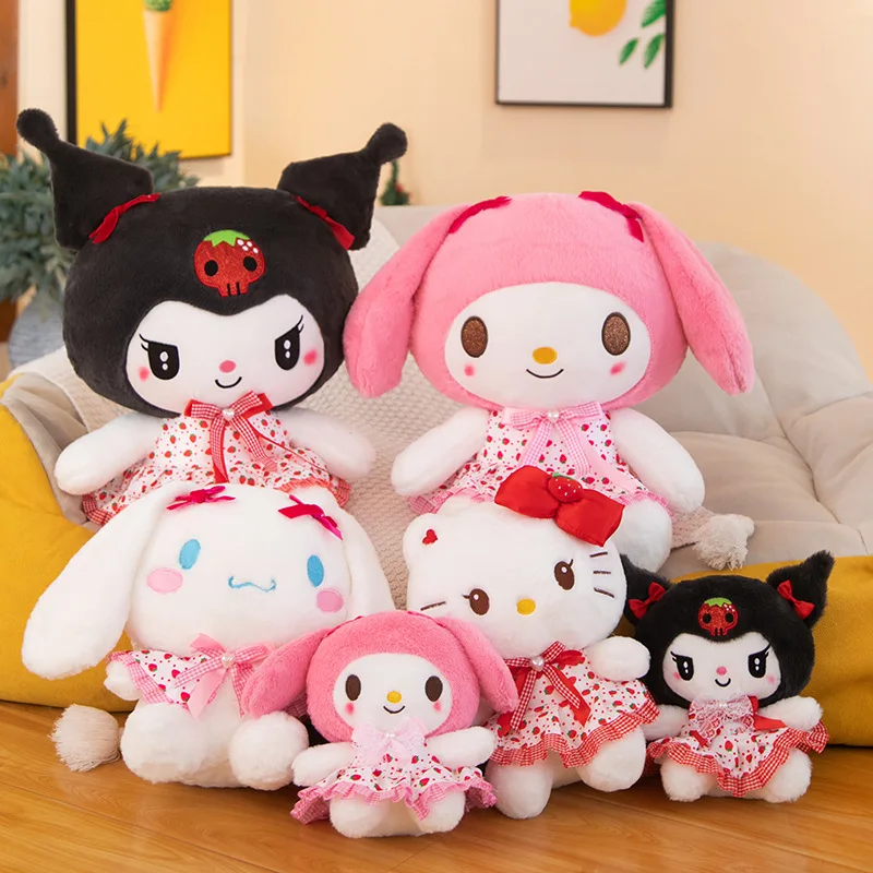 Anime Cartoon Cute Sanrioed KT Floral Dress Doll Cinnamoroll Dress Up Doll Plush Toy Children Rag Doll Birthday Gift