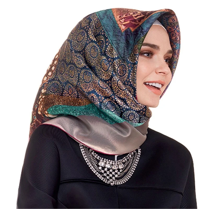 P.Healthy Hot Products Tudung Bawal Square Satin Silk Scarf Smooth Shawls for Ladies Spring Hijabs