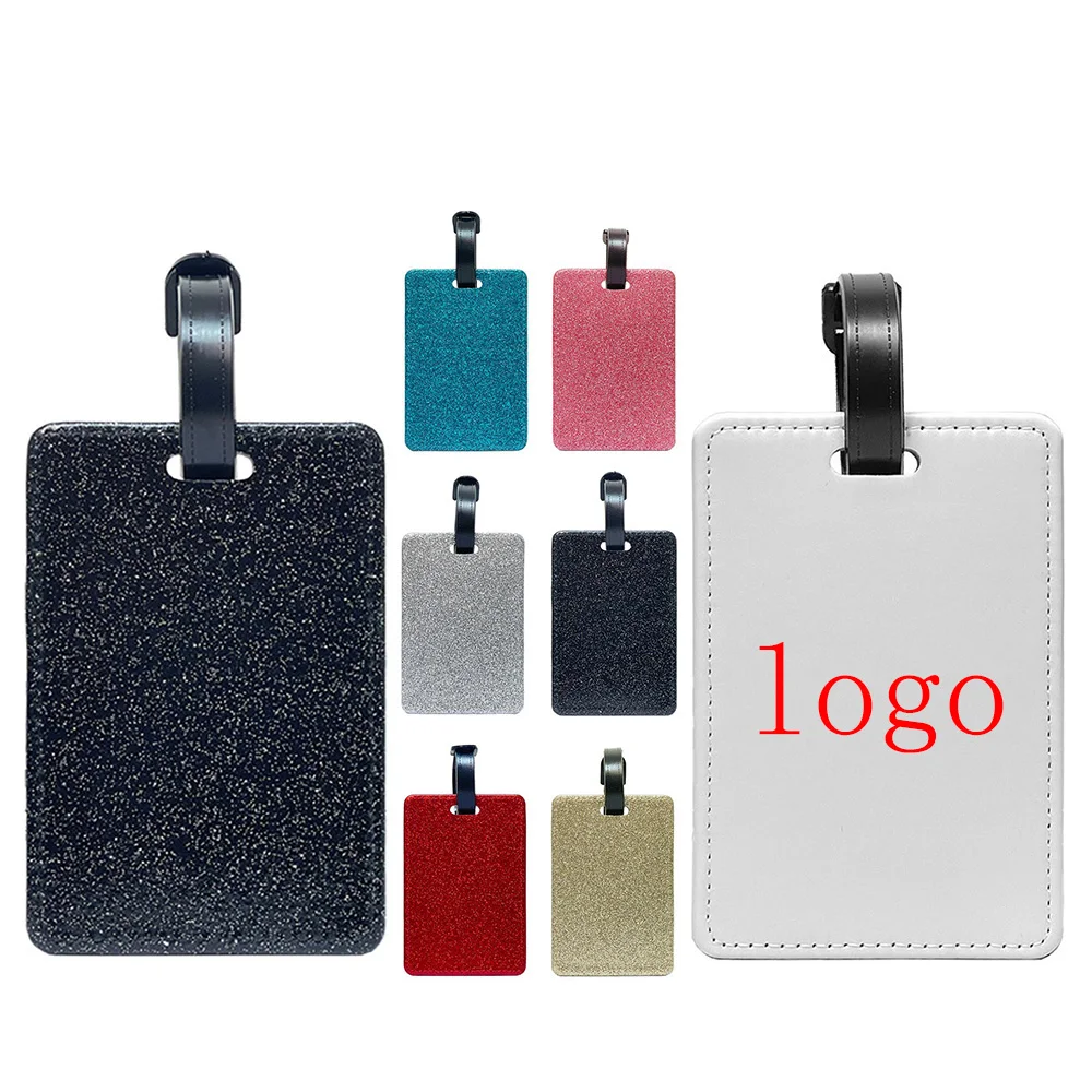 Glitter Heat Transfer Printing Blank Luggage Tag Keychain Card Bag Holder High Quality Sublimation Blank Pu Leather Luggage Tags