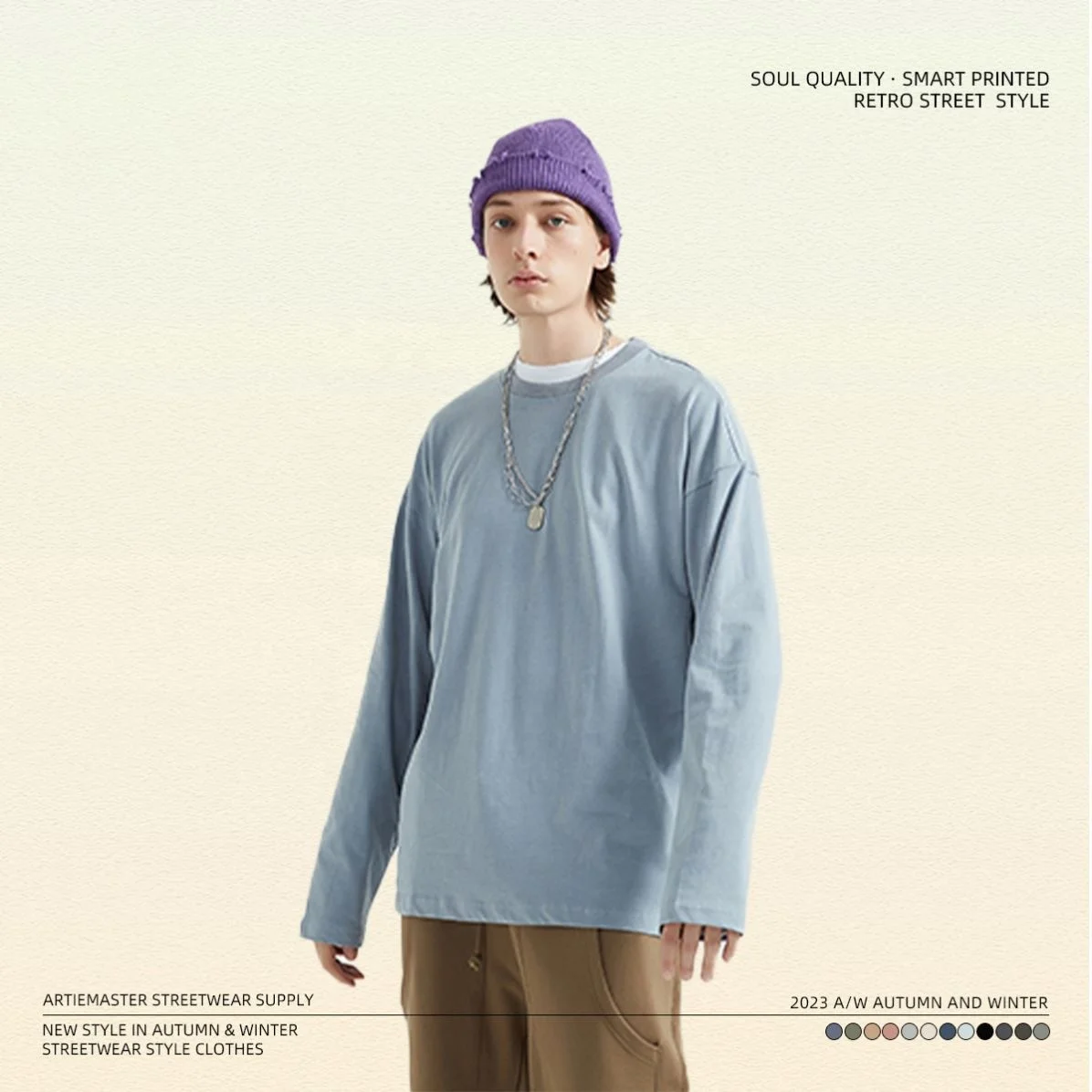 Wholesale Custom 100% Cotton Unisex Heavyweight Plain Crewneck Sweatshirt High Quality Long Sleeve Crew Neck Loose Sweatshirt
