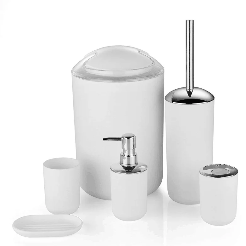 Hot Selling Solid Color Plastic Bathroom Accessories 6 piece luxury set Toothbrush Cup wc toilet Bathroom Set China Supplies