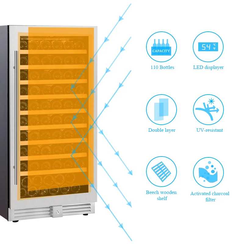 New Design Solar Powered Built In Thermostat 72 Bottle Build In Refrigerator Wine Cooler With Invert Compressor