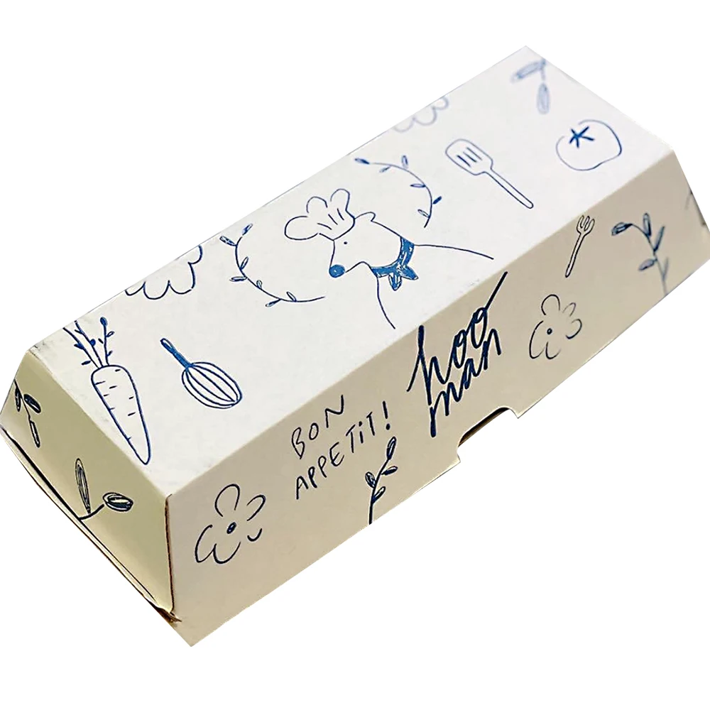 Disposal Custom Printed Hot Dog Box Fast Food Container Package Takeaway Kraft Paper Boxes For Snack Burger Sandwich