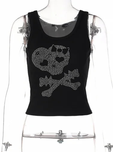 Wholesale Fashion Hot Diamond Round Neck Sleeveless Short short knitted vest top