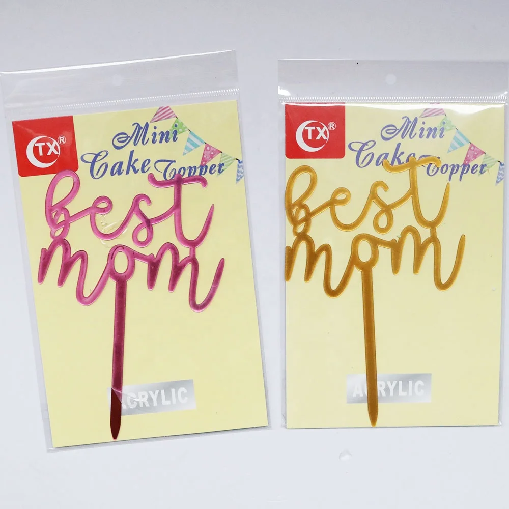 TX 1mm Personalized Hot sell custom Best Mom Ever gold mirror acrylic cake topper with inner card for wedding party supplier