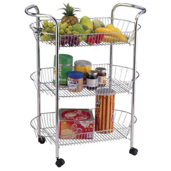Wholesale Kitchen Metal Chrome Trolley 3 Tiers 4 Tiers Storage Racks with Wheels Sundries Spice Food Organizer