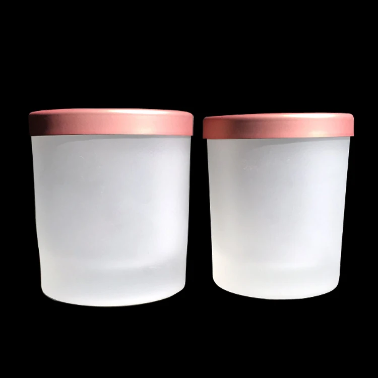 16oz high quality  8X9cm matte black candle glass jar with iron  lid