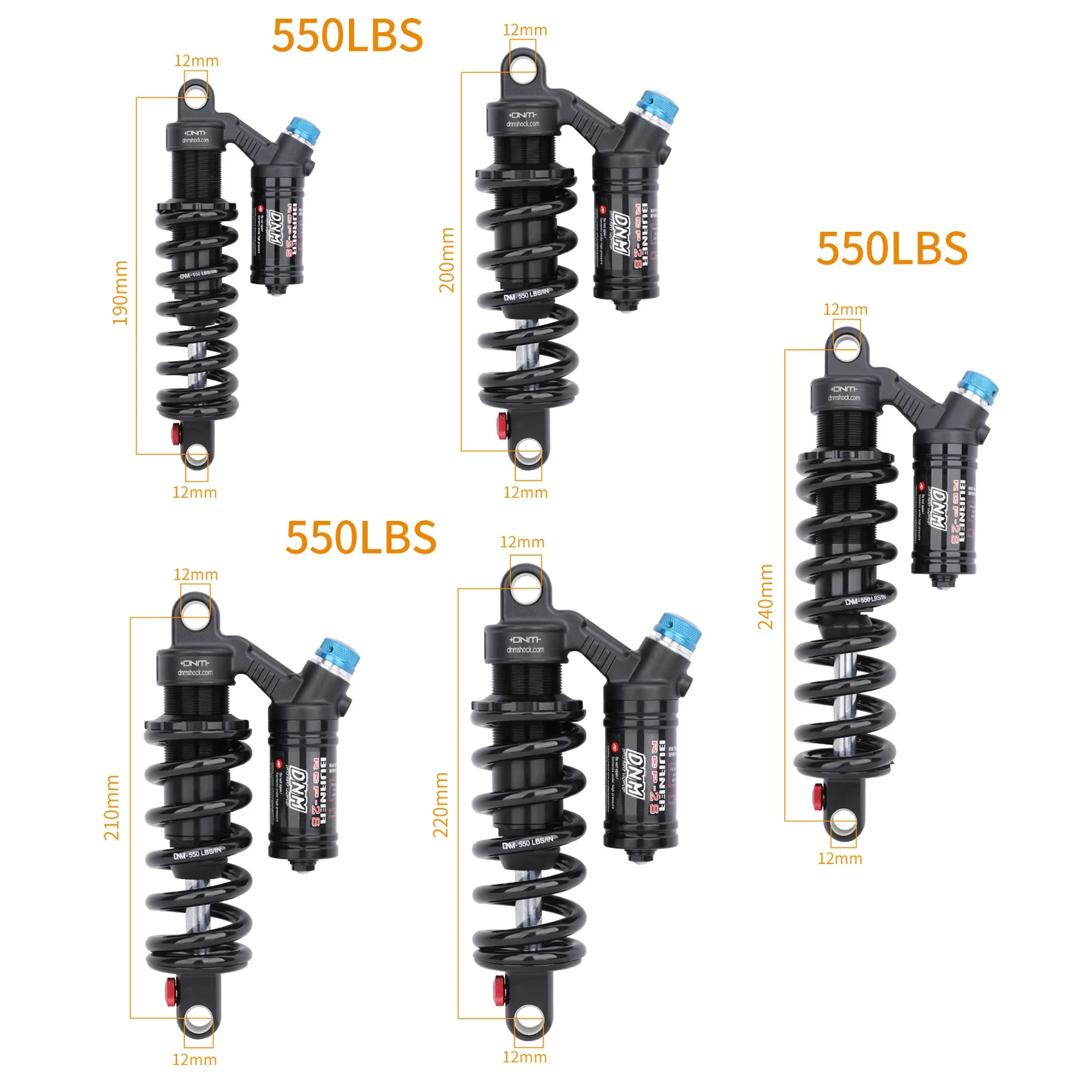 RisunMotor Ebike Rear Shock DNM RCP-2S Downhill Mountain eBike Air Rear Shock 190mm 200mm 210mm 220mm 240mm 265mm shock absorber