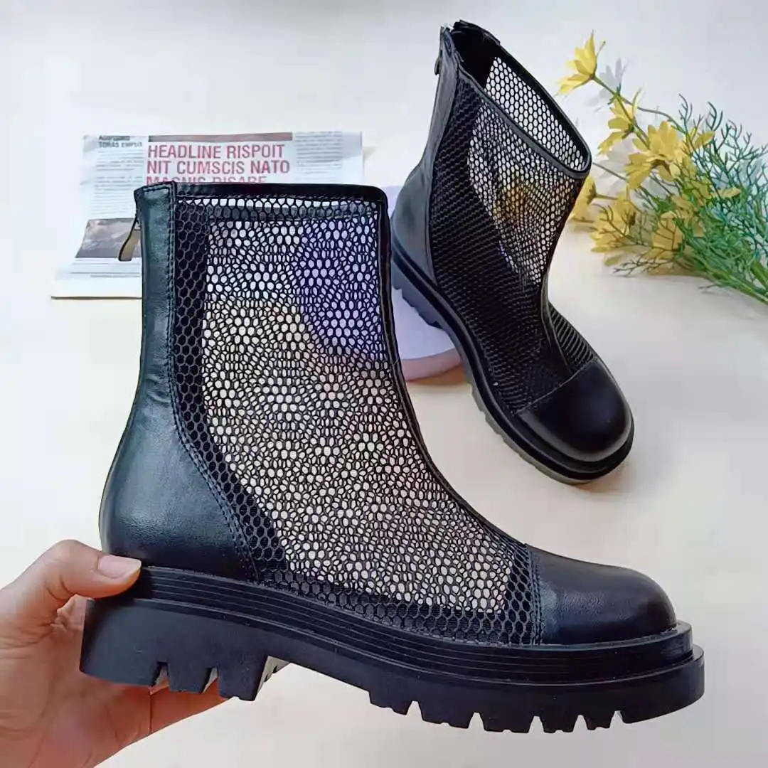 B2 flat mesh ankle boots black and white mesh chunky sole boots ready to ship