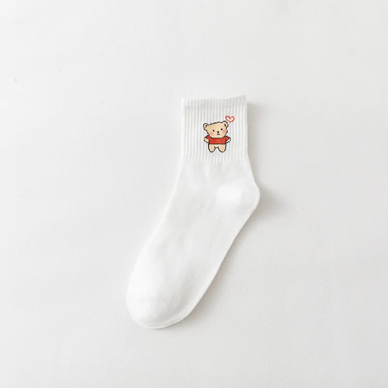 Custom Cartoon White socks women sweet cute cotton crew animal socks for girls