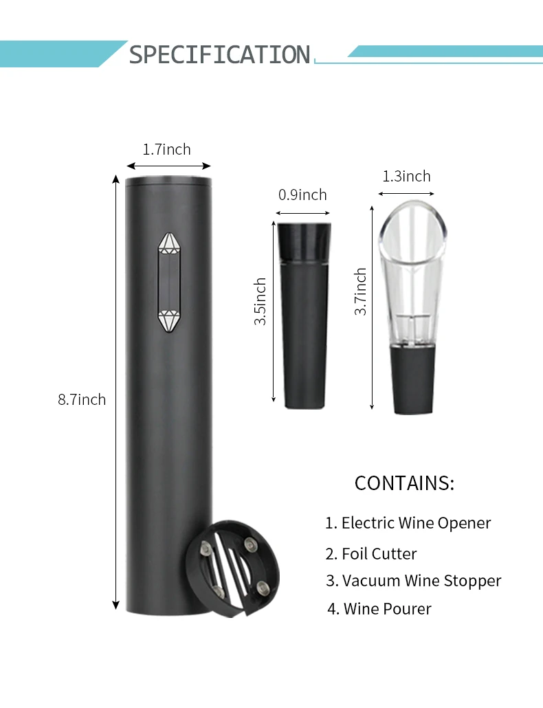 Battery Operation 4 in 1 Electric Automatic Wine Bottle Opener Corkscrew Accessories Gift Set for Business Clients