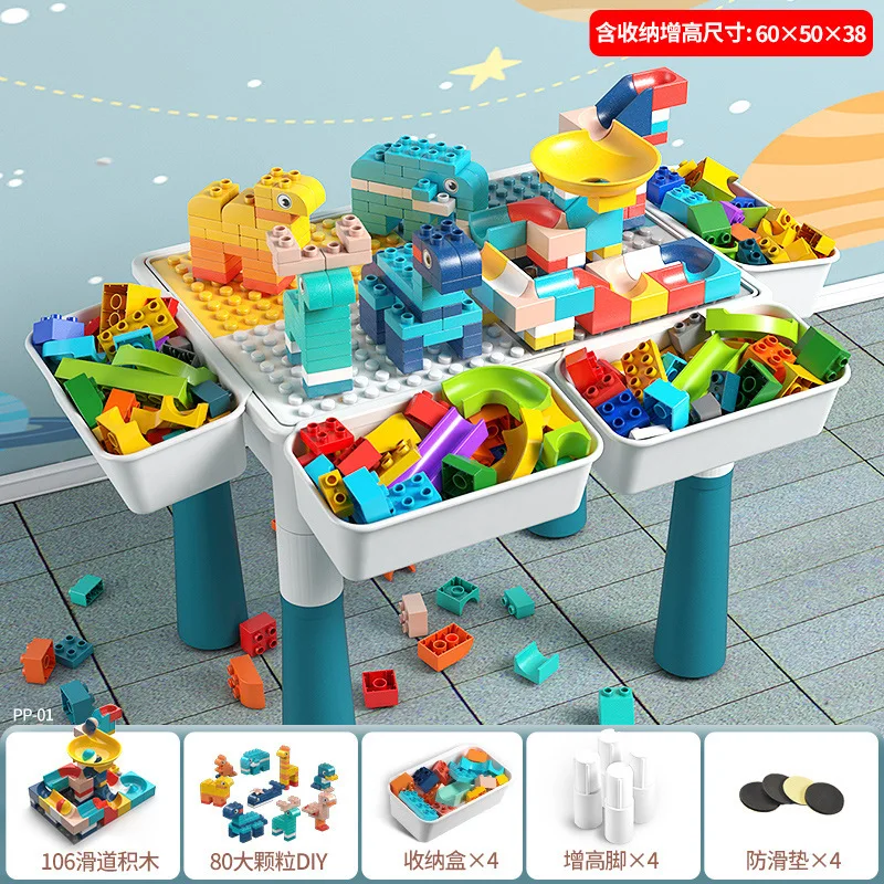 New Style Multi Activity Table Set Large Building Blocks Compatible Bricks Toy Play Table Includes 1 Chair And Building Block