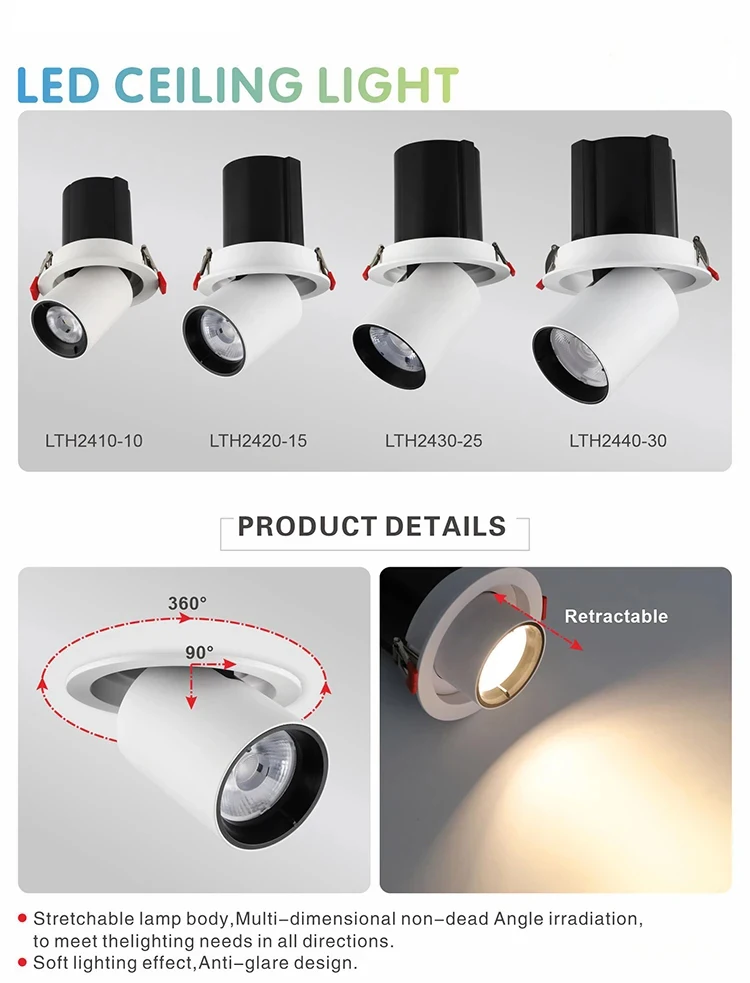 High quality Cob Embedded Ceiling Recessed adjustable beam angle Retrofit Down Light Projector Downlight