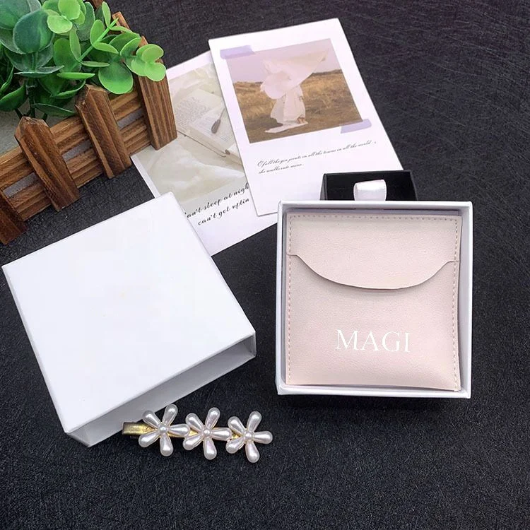 Custom MIni black faux leather pouch for ring or bracelet jewelry packing with boxes