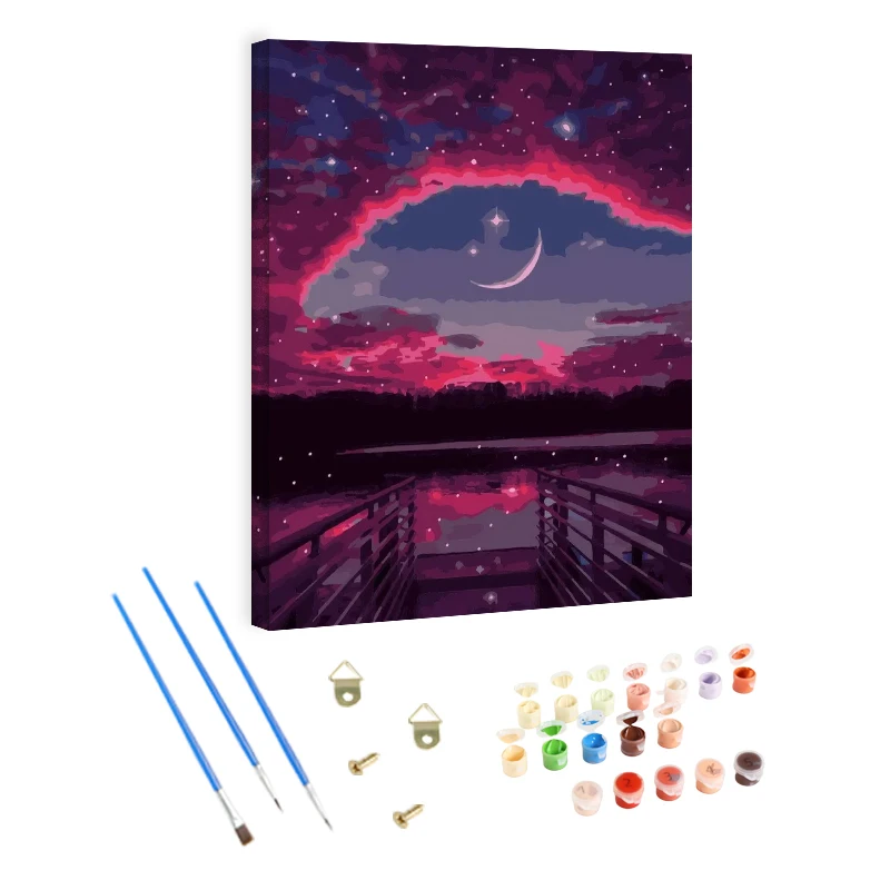 DIY Painting by Numbers Canvas Moonlit Lake Scenery Adults Modern Wall Art for Paint by Numbers