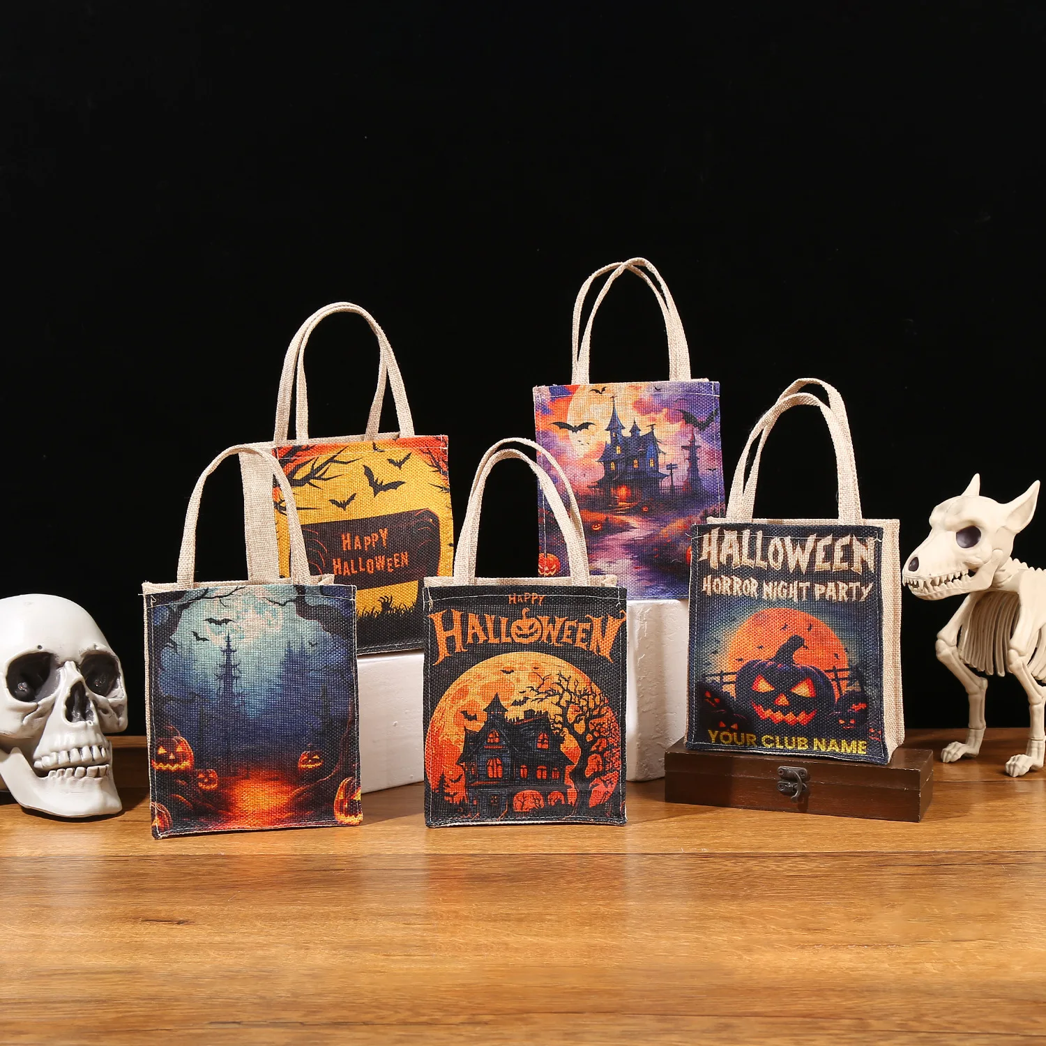 Eco friendly Laminated Hemp Bag Custom Printing Wholesale Natural Linen Tote Bags Jute Helloween Shopping Bag