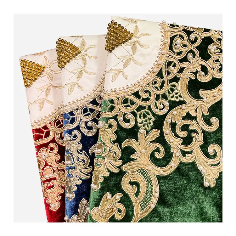 Factory Hot Sale Flower Upholstery Fabric Luxurious Moroccan Style Bead Embroidery Velvet Fabric for Sofa