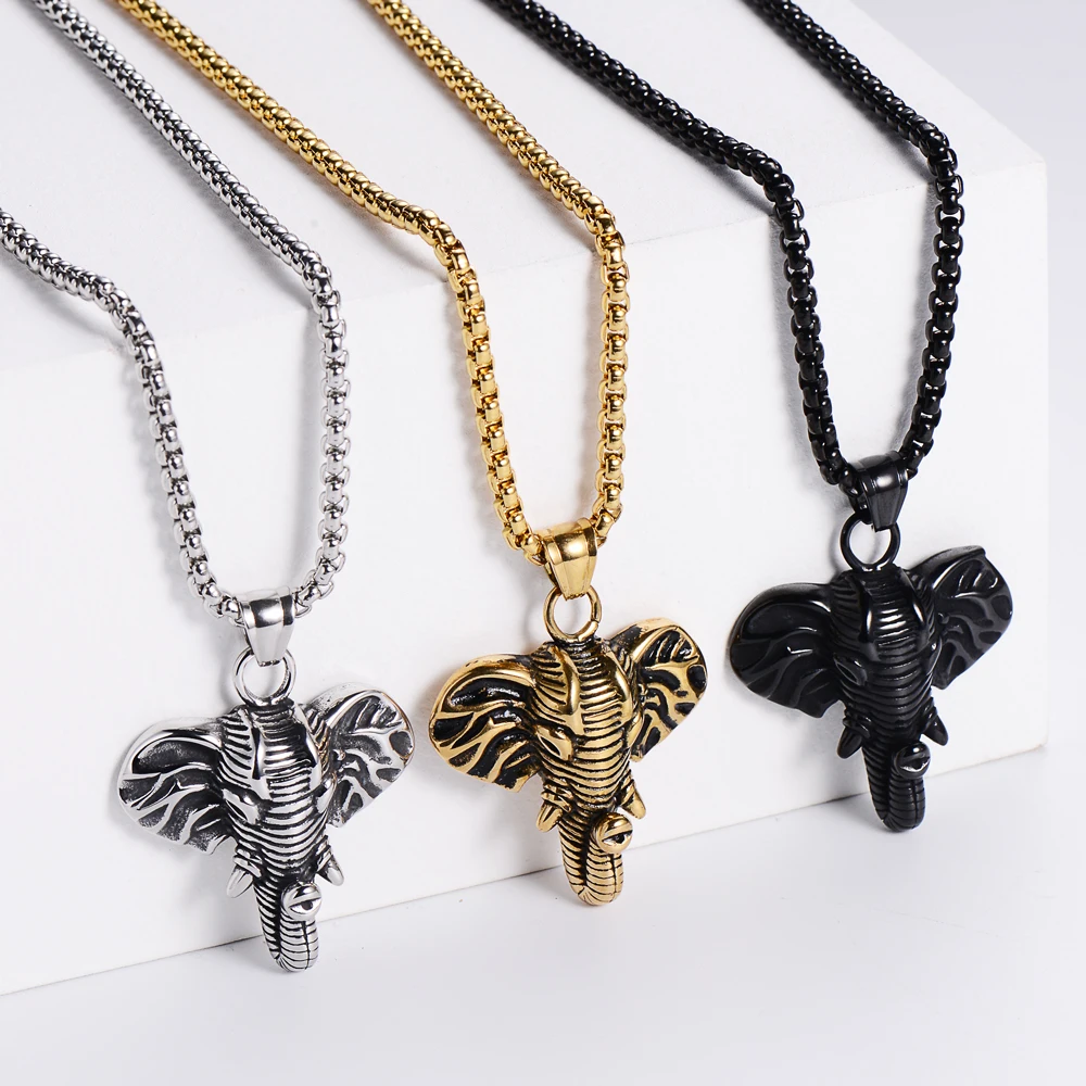 18K gold elephant pendant necklace Hiphop mens necklace stainless steel animal jewelry