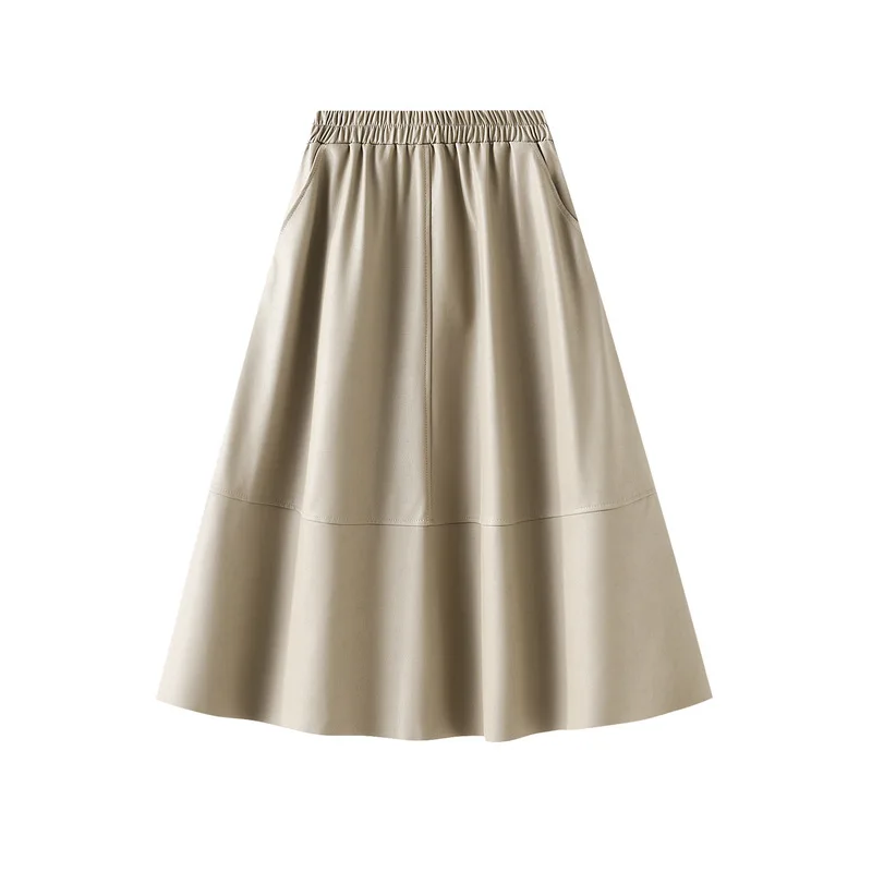 Spring/Summer Vintage High Waist a Line PU Faux Leather Umbrella Skirt