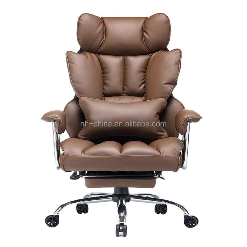 Heavy duty beige synthetic leather lumbar support executive reclining office chair with footrest