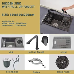 Hidden Stainless Steel bar Sink With Glass Rinser