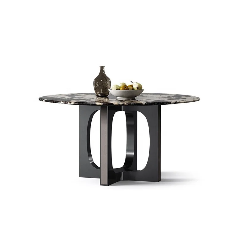 Durable Home Furniture Made-In-China New Arrival  Postmodern modern black metal base cross leg marble Round dining table