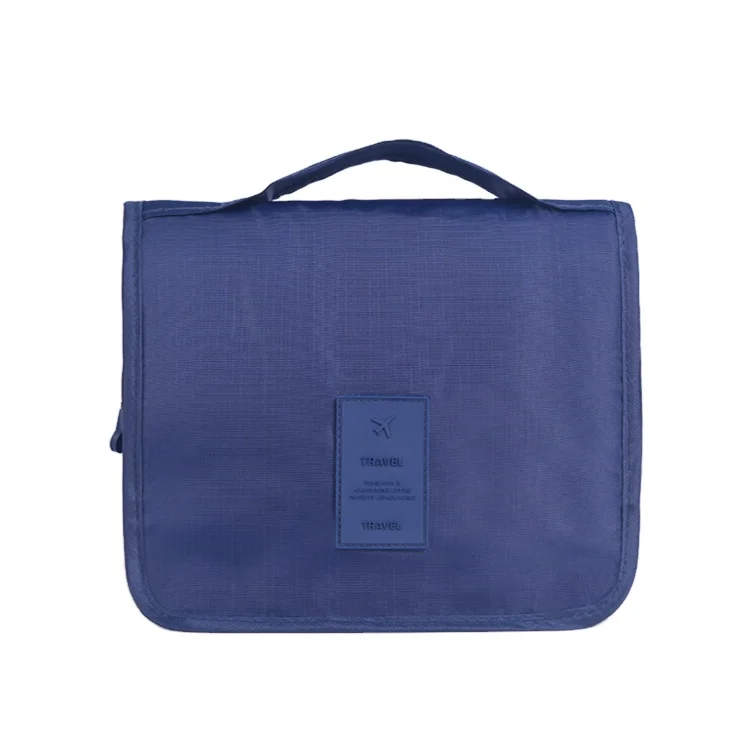 Wholesale Factory Price Custom Design Simple Plain Travel Hook Portable Hanging Foldable Navy Polyester Toiletry Bag For Women