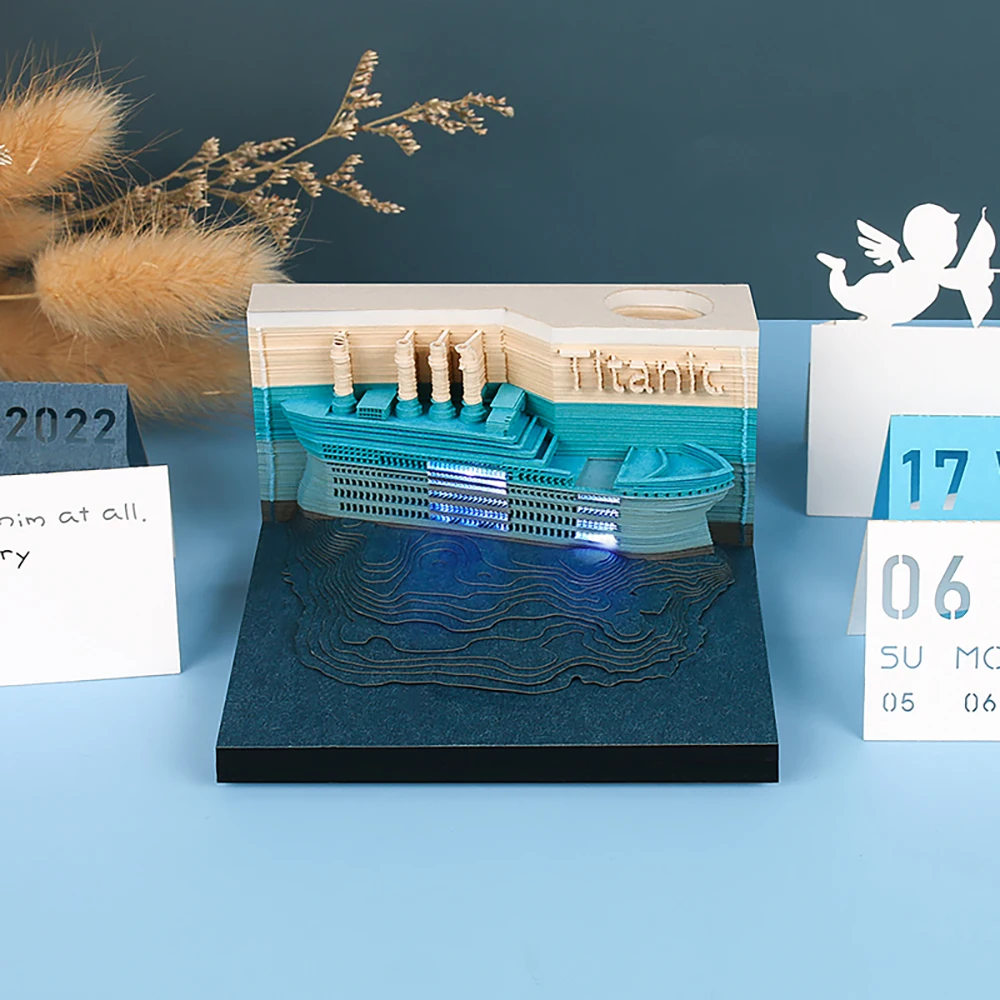 Desk Calendar 2023 Titanic Ship Model Custom 3D Memo Pad Sticky Note Pads With Acrylic Pen Holder Kawaii Stationery