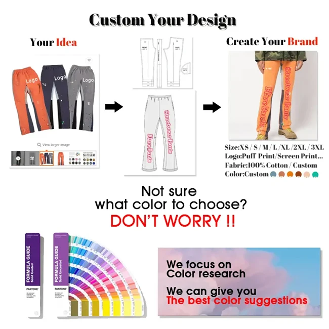 Screen Printing Streetwear OEM Custom Graphic Stacked Sweat Pants Men High Quality Terry Flare Sweatpants