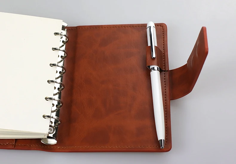 Factory Price PU leather cover 6 ringbinder organizer with cardholder and megnetic closure