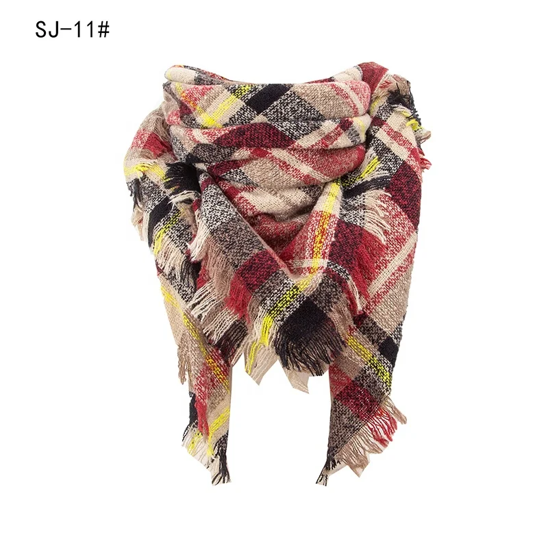 Womens Warm Long Shawl Wraps Large Scarves Knit Cashmere Feel Plaid Triangle Scarf Adult Classic Winter Latest Scarf Designs