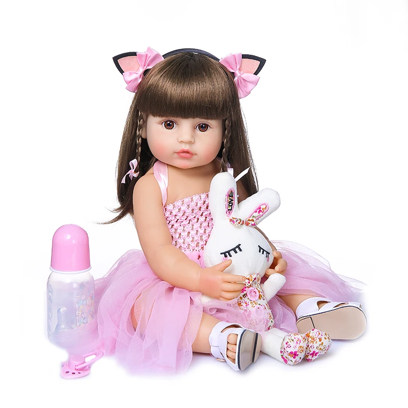 55Cm NPK Toddler Dolls Pink Princess Baby Toy Soft Full Silicone Body Reborn Doll