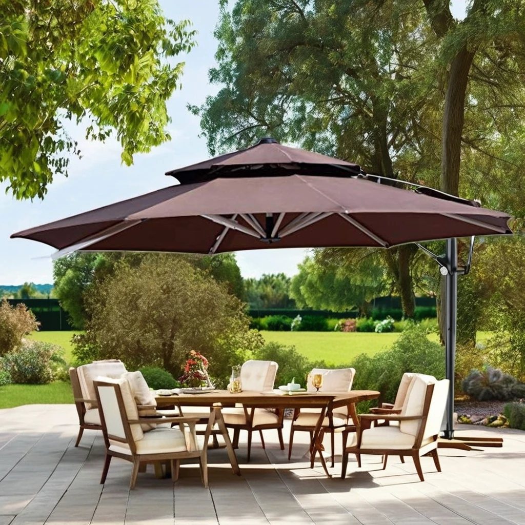 Double Top Deluxe Patio Parasol Offset Hanging Umbrella For Outdoor
