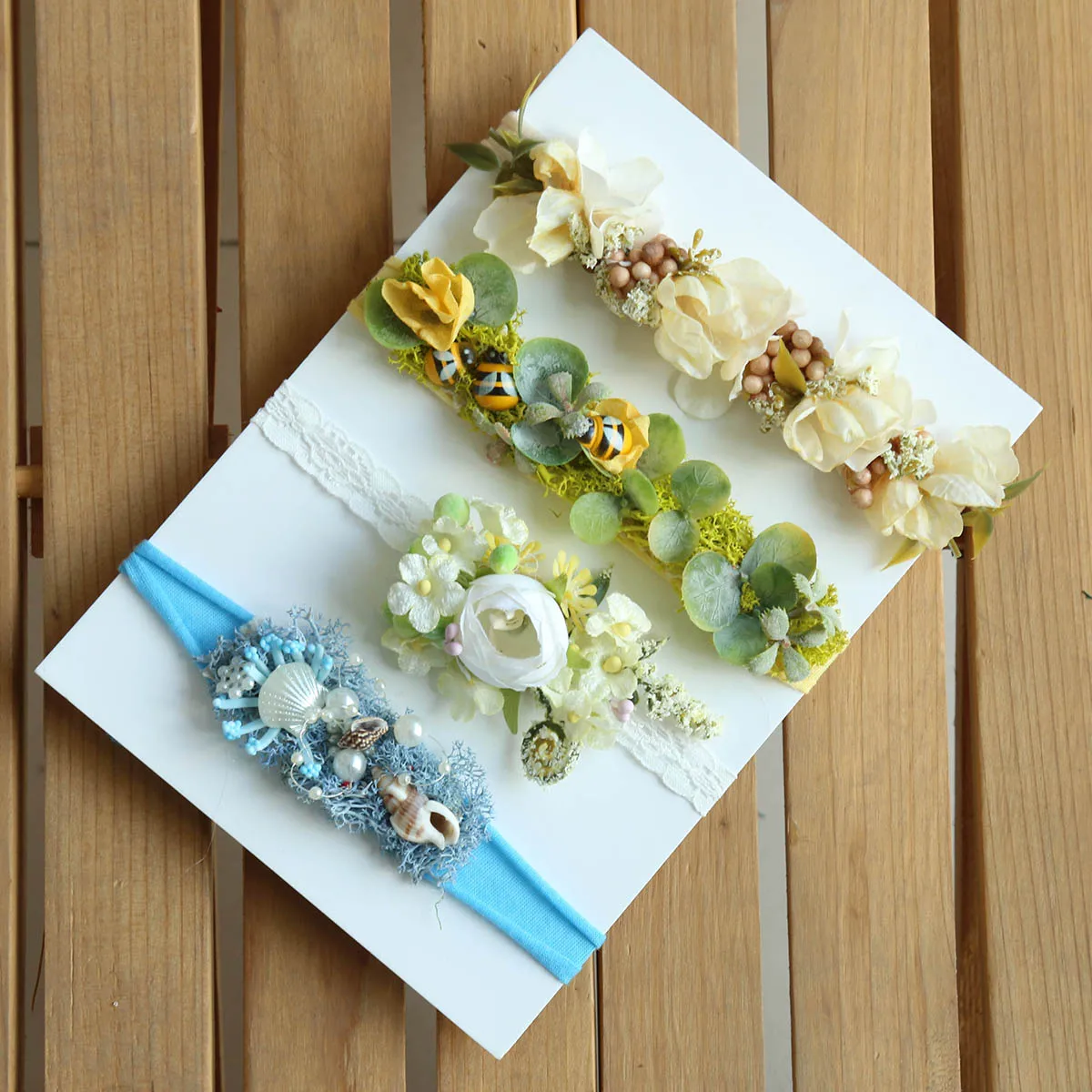 Newborn Girl Floral Headband Baby Photo Prop Cute Pearl Lace Tieback Jersey Hairband Photography Props